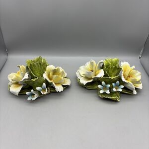 Vintage Bassano Italy Hand Made Porcelain Ceramic Candle Holder Set Of 2 (Damage